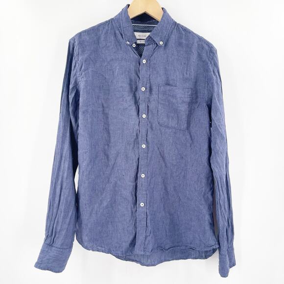 porter & ash Other - PORTER & ASH 100% Linen Button Down Shirt Size Medium Mens Blue Casual Light